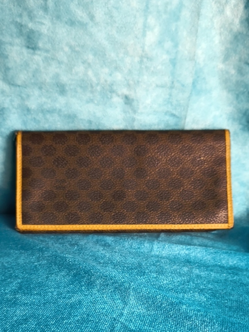 CELINE Brown Tan Coated Canvas Logo Monogram Long Front Flap Wallet Vintage
